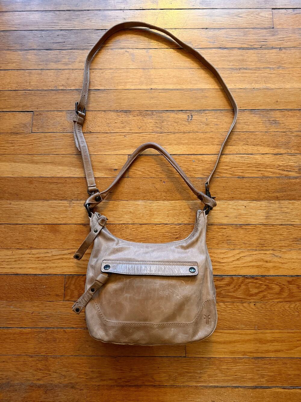 FRYE 'Melissa' Distressed Tan Leather Shoulder Bag w/Crossbody Strap